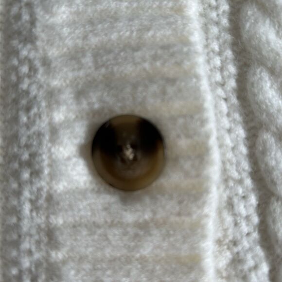 Ann Taylor Cardigan Women S Ivory Tortoise Button Cable Knit Stretch Warm Cozy - Picture 9 of 13